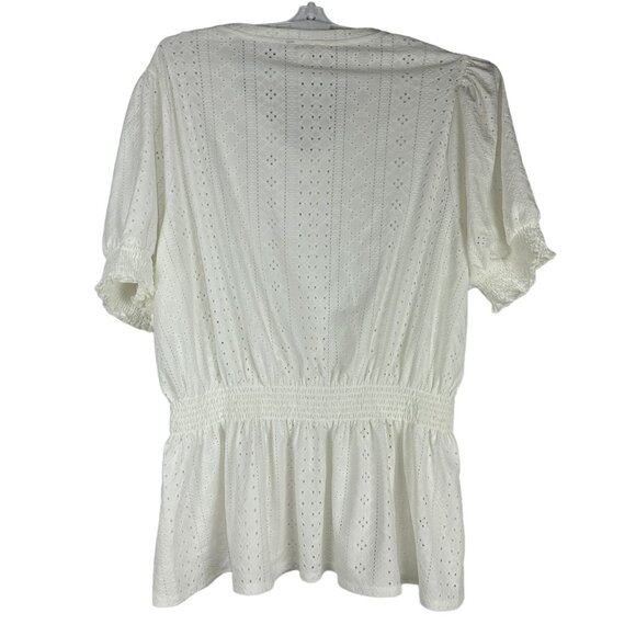 Cato Womens Eyelet Peplum Top Short Sleeve V Neck White 18-20W Lightweight Knit - Picture 5 of 6